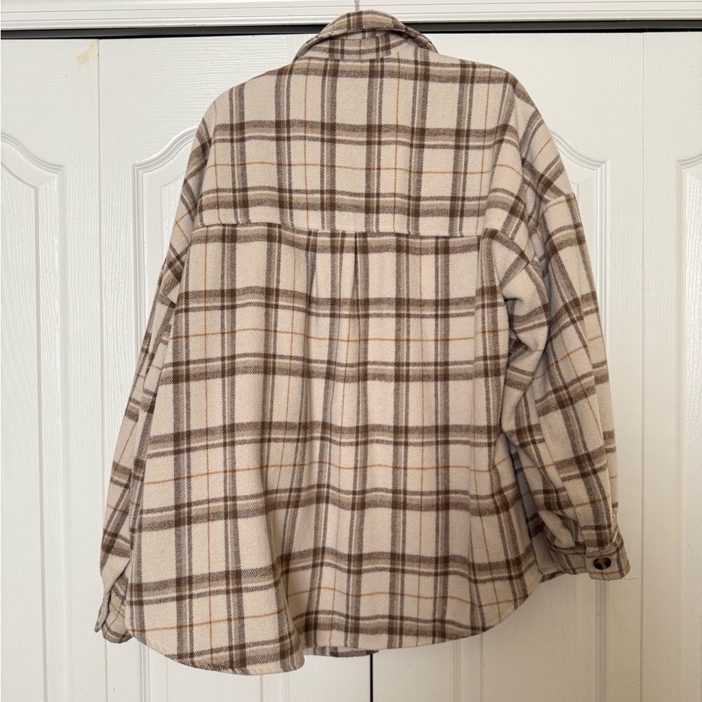 Thread & Supply Cream and Brown Plaid Shacket - Picture 2 of 4